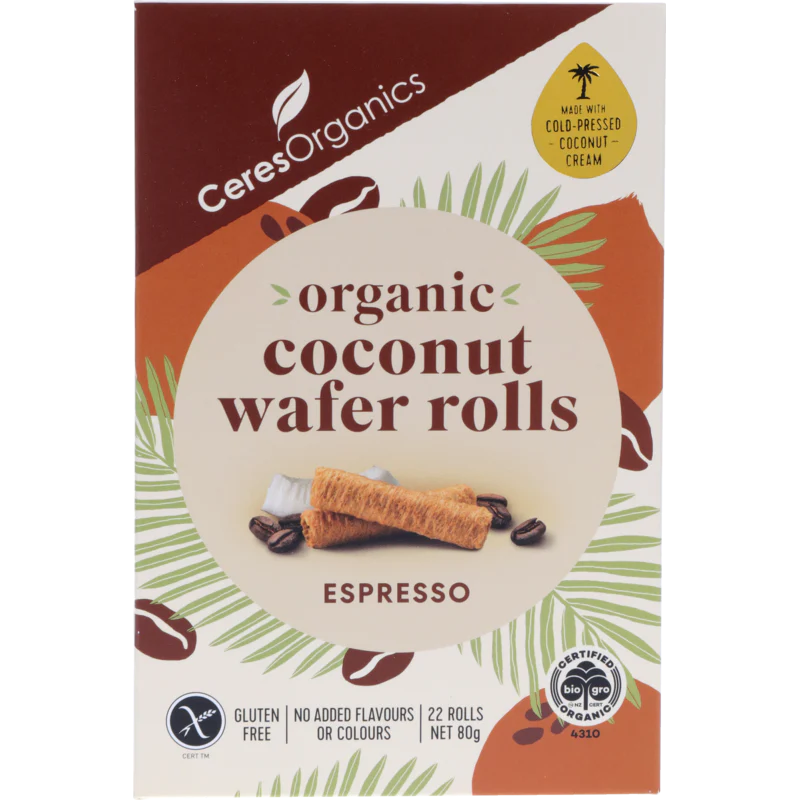 Ceres Organic Gluten Free Coconut Wafer Rolls - Espresso 80g