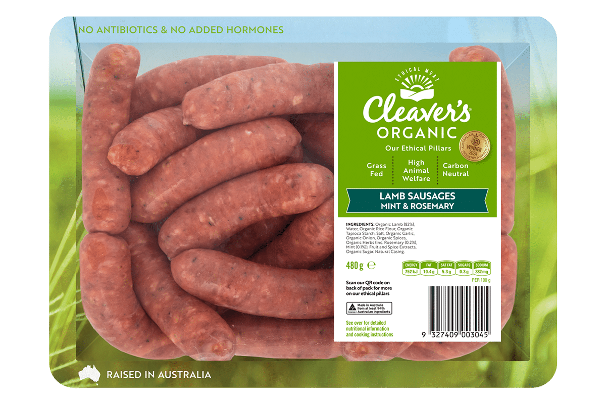 Cleaver's Organic Lamb, Mint & Rosemary Sausages 480g