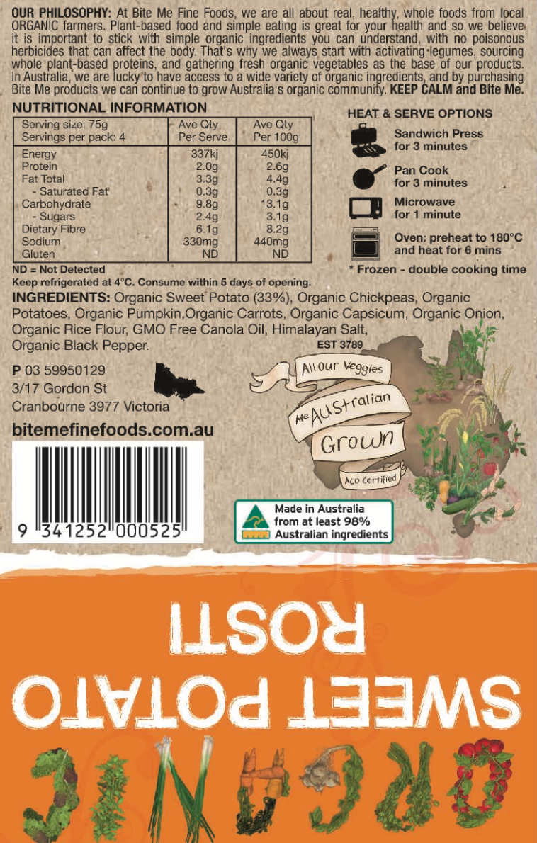 Bite Me Sweet Potato Rostis 300g Organic