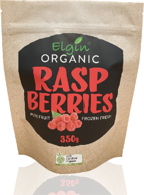 elgin organic raspberries 350g