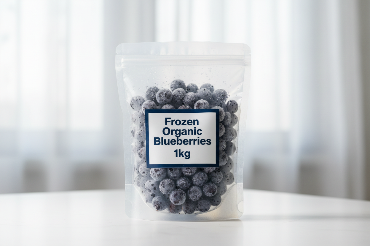 perfect but can you make the words Frozen Organic Blueberries 1kg