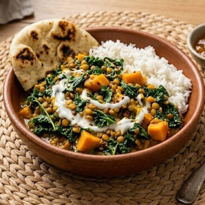 Brown Lentil, Pumpkin & Spinach Curry