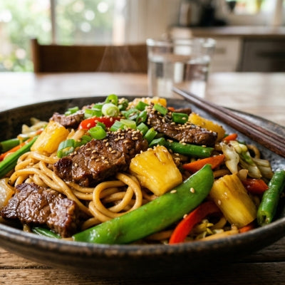 Beef Chow Mein (with Pineapple & Beans)