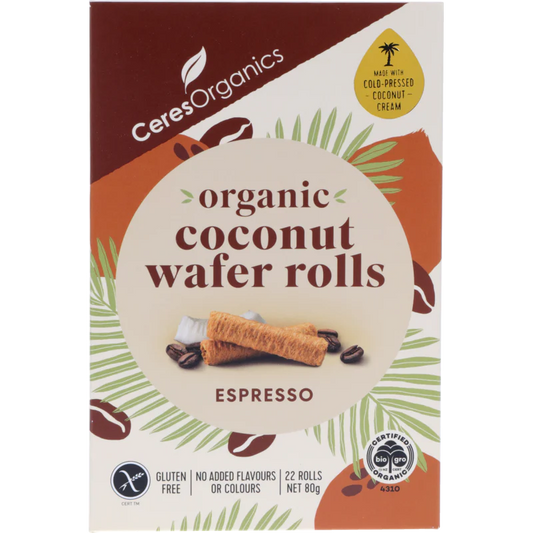 Ceres Organic Gluten Free Coconut Wafer Rolls - Espresso 80g