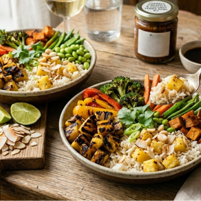 Charred Pineapple & Coconut Veggie Rice Bowls