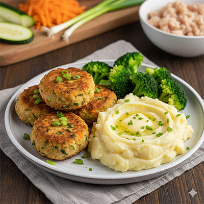 Chicken & Hidden Veggie Rissoles with Mash