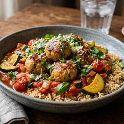 Chicken Mince Meatballs with Zucchini & Tomato