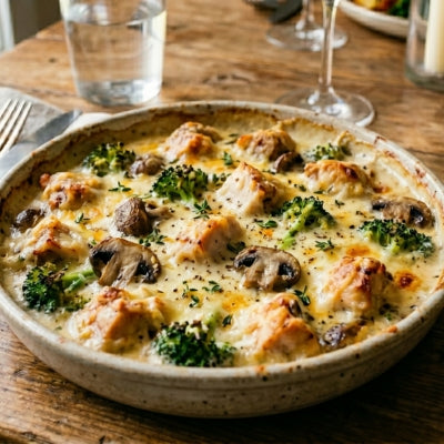 Chicken, Mushroom & Broccoli Creamy Bake