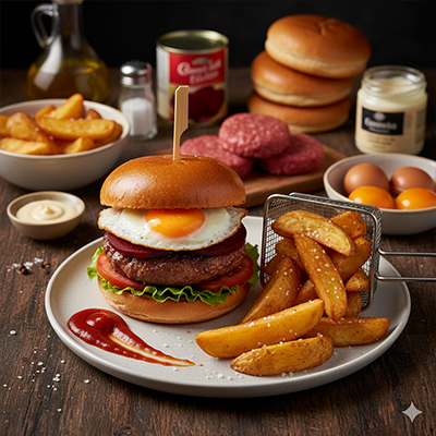 Classic Aussie Burgers with Beetroot & Wedges