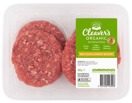 Cleaver's Organic Beef Chuck & Brisket Burgers 450g