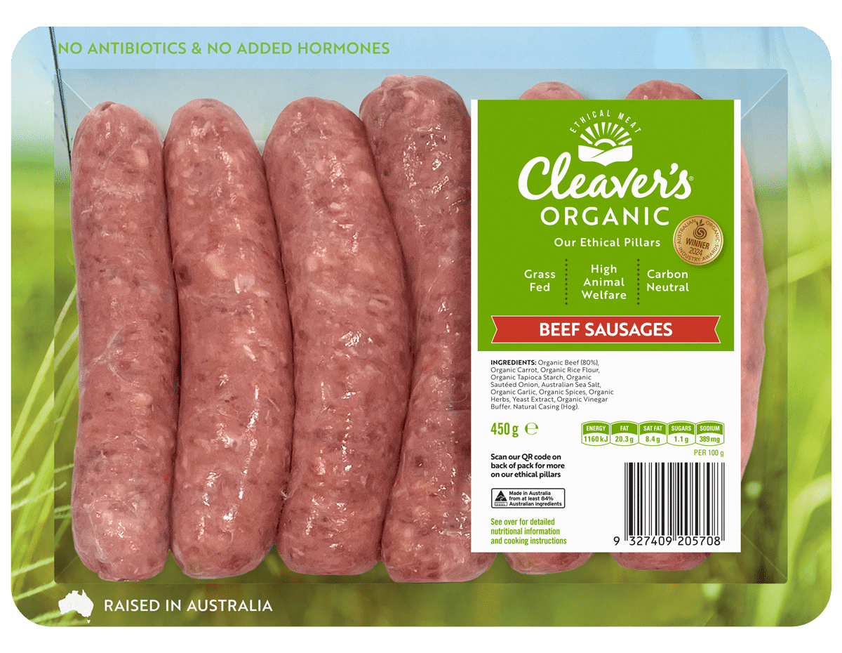 Cleaver's Organic Beef Sausages 450g (6 per pack)