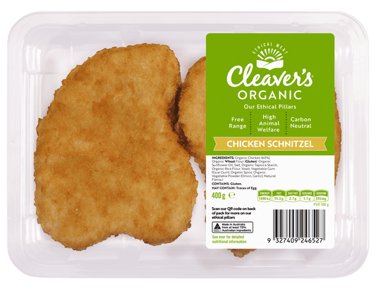 Cleaver's Organic Chicken Schnitzel 400g (4 per pack)