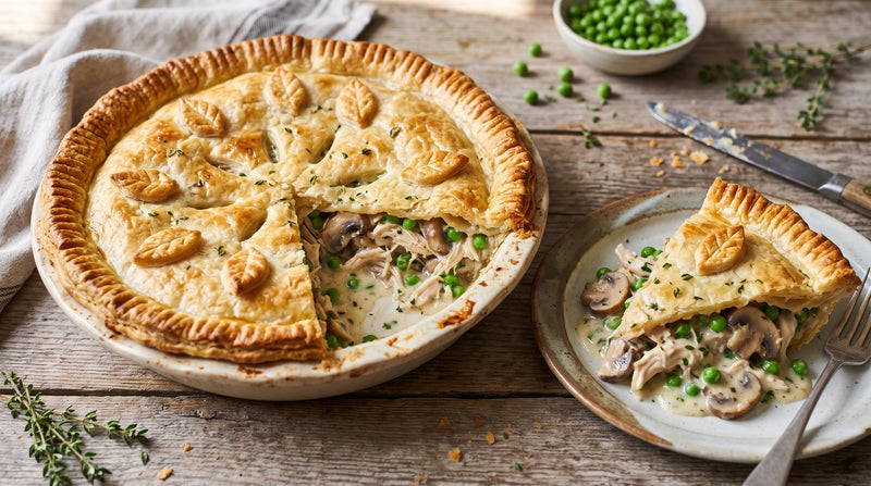 Creamy Chicken, Mushroom & Spring Pea Pie