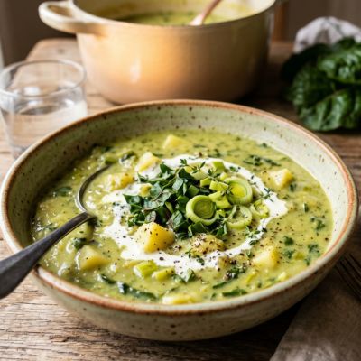 Creamy Leek, Potato & Silverbeet Soup
