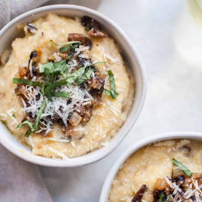 Creamy Polenta with Mushrooms, Fennel & Silverbeet