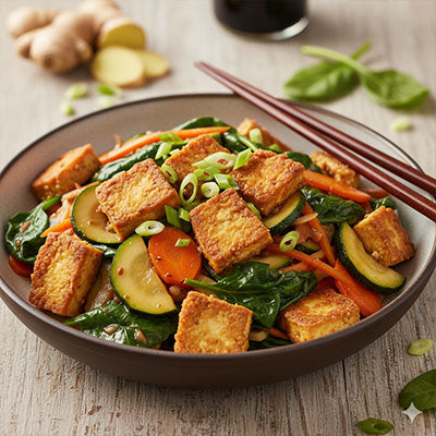 Crispy Tofu & Ginger-Soy Veggie Stir-fry