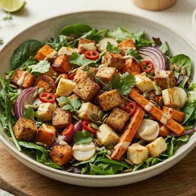 Crispy Tofu & Roasted Root Veggie Salad