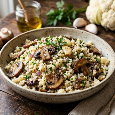 Garlic Mushroom Cauliflower Rice