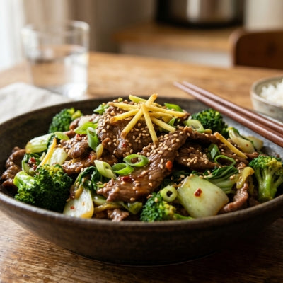 Ginger Beef Stir-Fry with Broccoli & Pak Choy