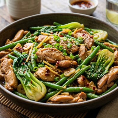 Ginger Chicken & Bok Choy Stir Fry with Green Beans
