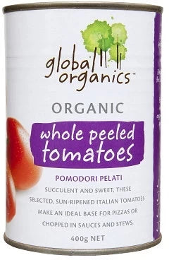 Global Organics Whole Peeled Tomatoes 400g