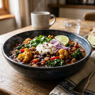 Hearty Black Bean, Cauliflower & Kale Chilli