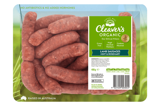 Cleaver's Organic Lamb, Mint & Rosemary Sausages 480g