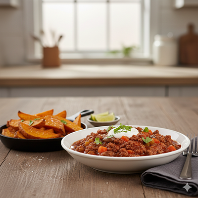 Lean Beef Chilli Con Carne with Sweet Potato Wedges
