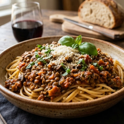 Lentil & Mushroom Spaghetti Bolognese