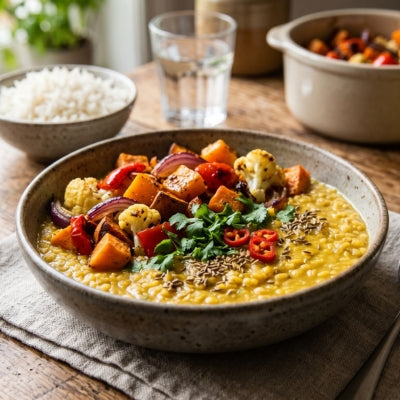 Mung Dal with Roasted Veg