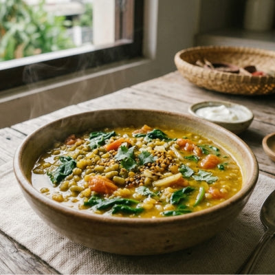 Mung Dal with Spinach & Tomato