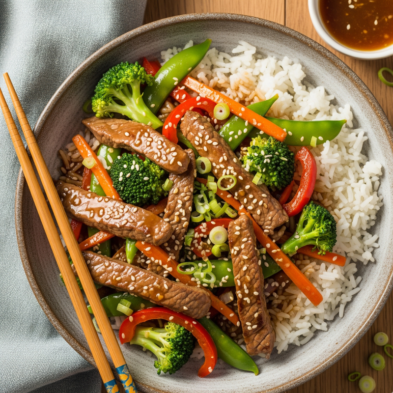 Quick Beef & Veggie Stir Fry with Rice