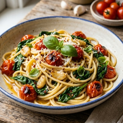 Spinach Tomato Garlic Pasta