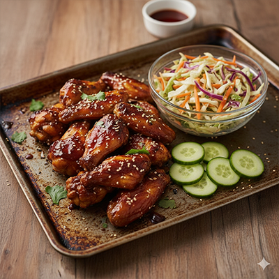 Sticky Chicken Wings & Slaw