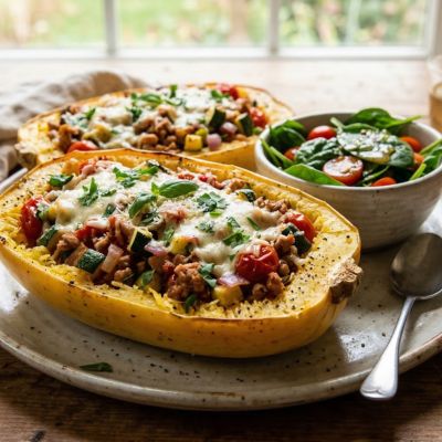 Turkey & Zucchini Stuffed Spaghetti Squash