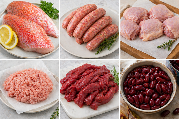Week 19 PROTEINS + Grocery lines for the Large Mixed Produce Box Meals