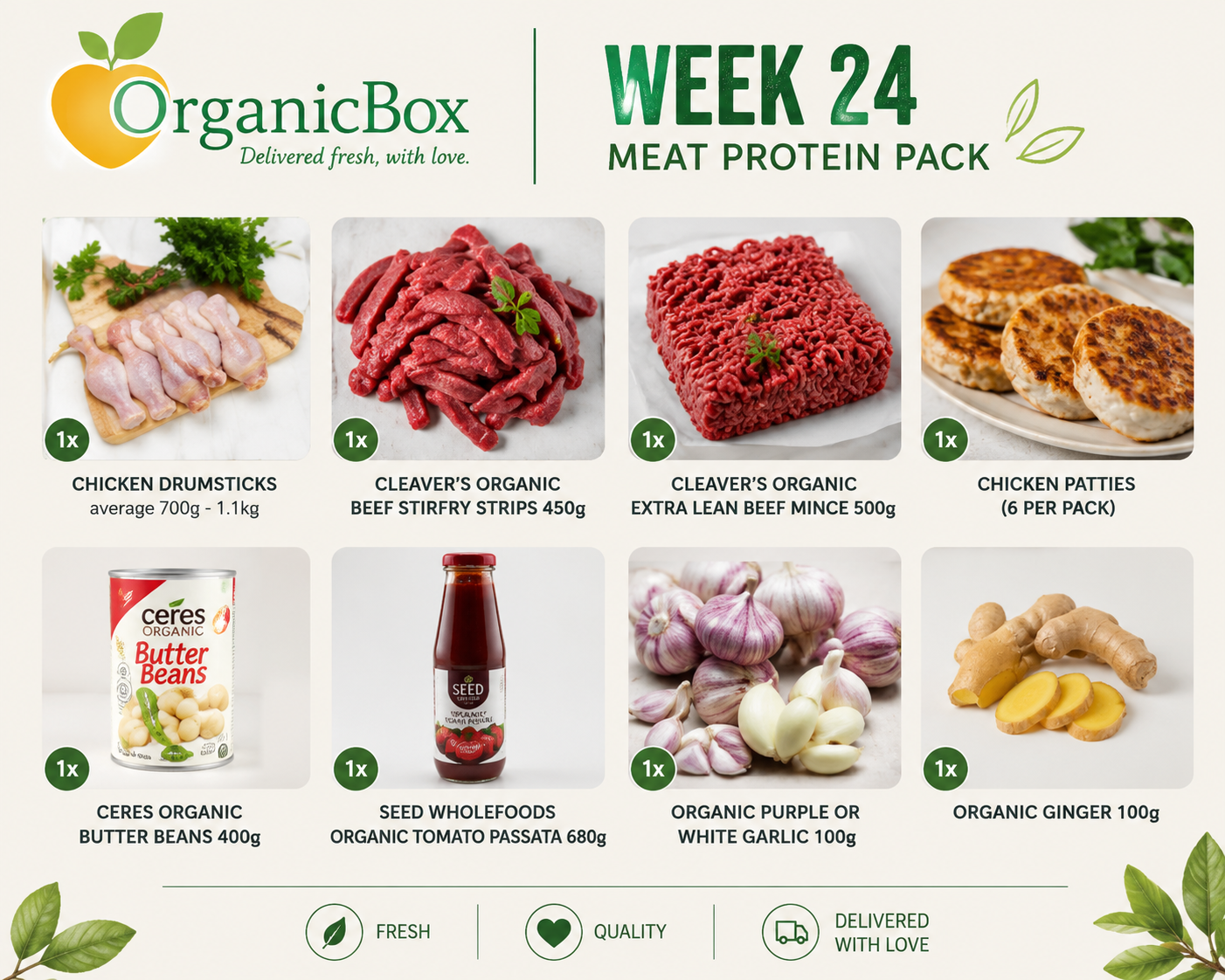 Week 24 PROTEINS + SELECT GROCERY LINES for the Large Mixed Produce Box Week 24