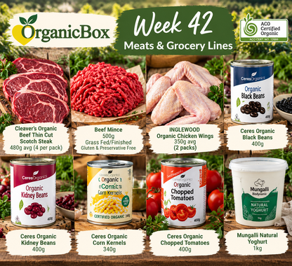 Week 42 MEATS + SELECT GROCERY LINES for the Large Mixed Produce Box Week 42