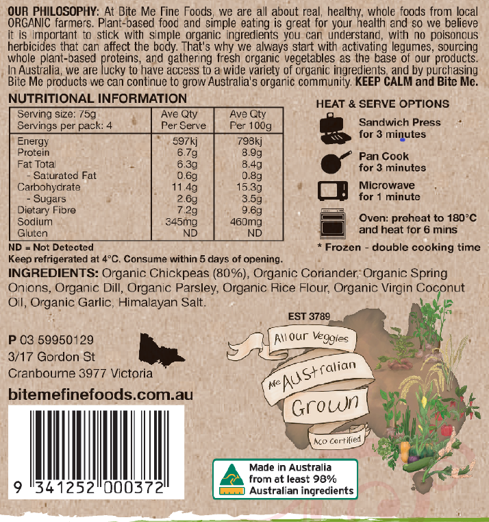 Bite Me Falafel Bites 300g Vegetarian Organic