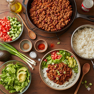 Beef & Kidney Bean Burrito Bowls