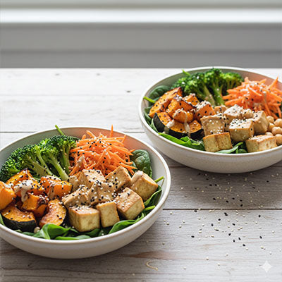 Rainbow Tofu & Chickpea Buddha Bowls