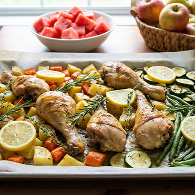 Summer Roast Chicken Tray Bake with Lemon & Herbs