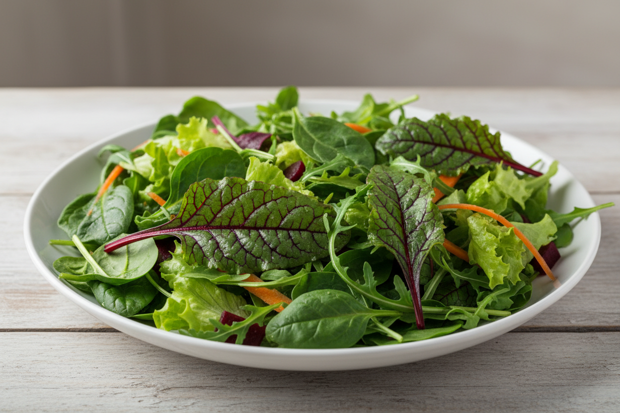 superfood salad mix with beetroot leaves, baby spinach, lettuce and rocket